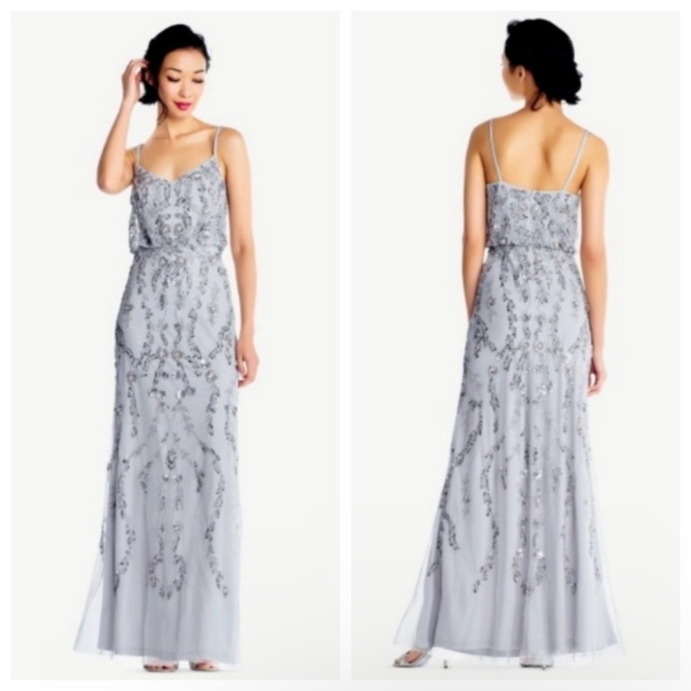 Adrianna Papell Floral Beaded Gown Serenity Multi size 4
